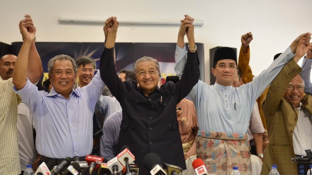 Former Malaysian prime minister Mahathir Mohamad attends a special press conference calling for Najib Razak to quit in Kuala Lumpur in March 2016. 