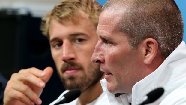 In the spotlight: England head coach Stuart Lancaster and team captain Chris Robshaw address the media after the loss to Wales.