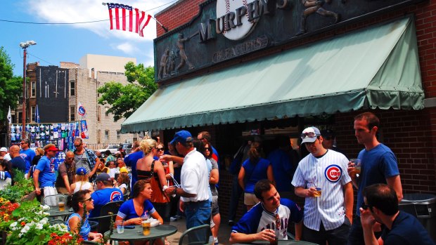 Clubs fans at Murphy's, a tavern outside of Wrigley Field in Chicago. 