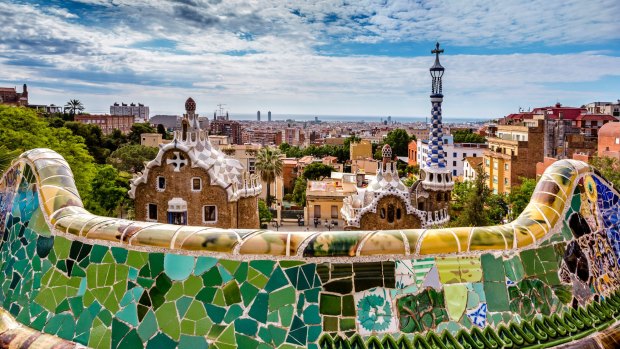 View of the city from Antoni Gaudí’s Parc Güell.
