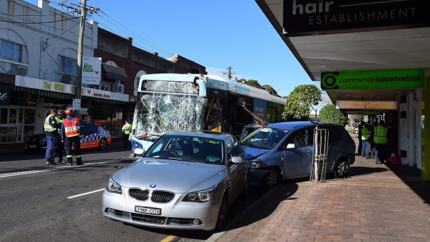 The impact of the crash pushed one of the cars onto the footpath in Cammeray.