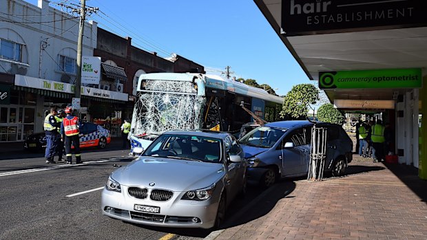 The impact of the crash pushed one of the cars onto the footpath in Cammeray.