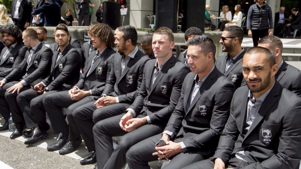 No show, bro: The New Zealand team wait for the Australians who finally arrived at the civic reception.