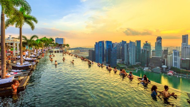 The famous Skypark infinity pool at Marina Bay Sands in Singapore.