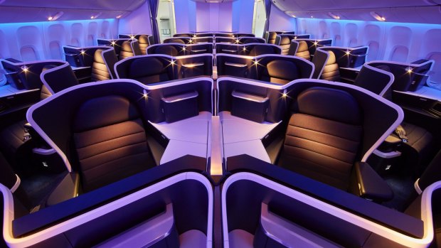 Virgin Australia's business-class cabin on the Boeing 777.