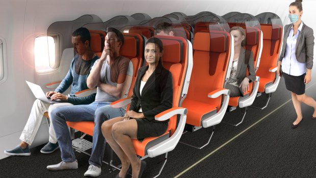The Glasssafe seat design puts screens between economy class passengers.