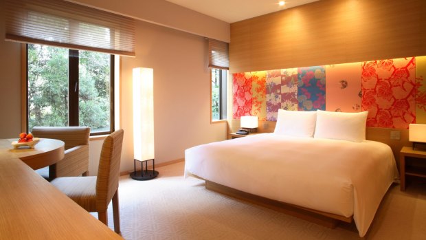 A guest room at the Hyatt Regency Kyoto. 