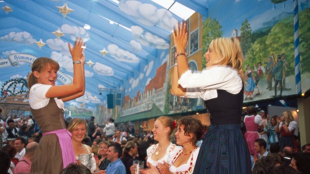 A beer tent at the Oktoberfest in Munich.