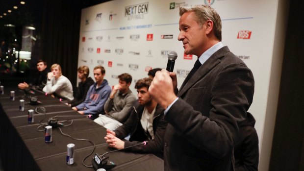 ATP President Chris Kermode at the Next Gen press conference. An apology was made by organisers for its sexist draw.