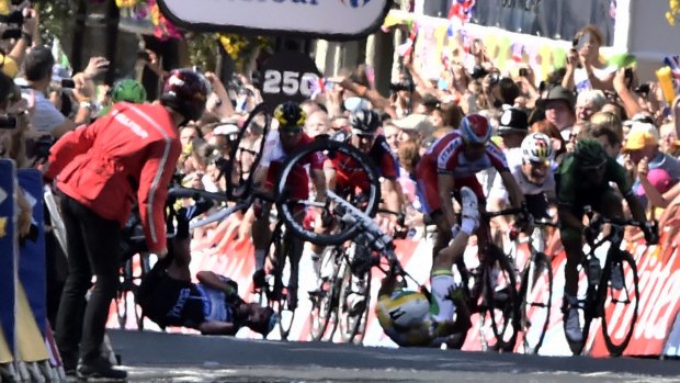 Australia's Simon Gerrans has had a number of crashes in recent times - this one in the first stage of the 2014 Tour de France.