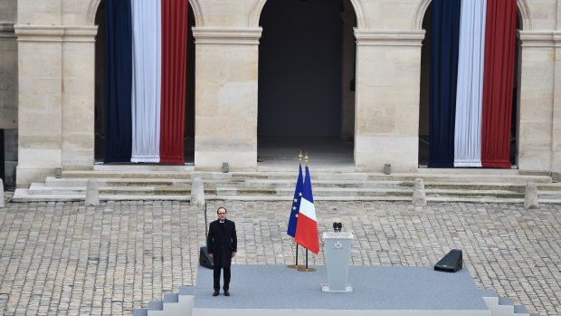 President Francois Hollande at Les Invalides on Friday.