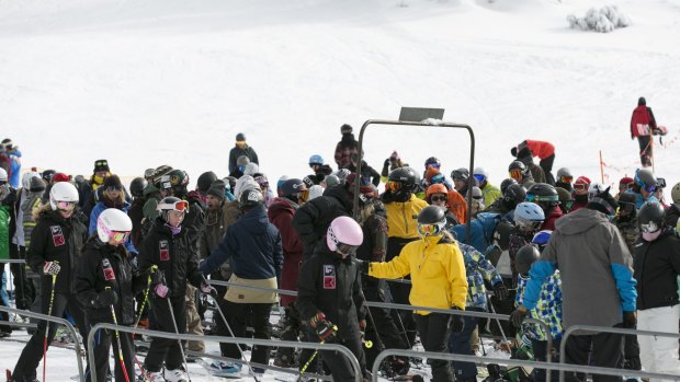 Skiers enjoy the opening weekend of the season in Thredbo in 2016.