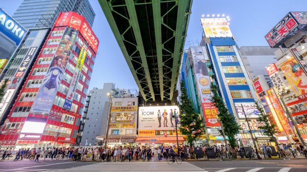 The Yamanote Line heads into the Akihabara district.