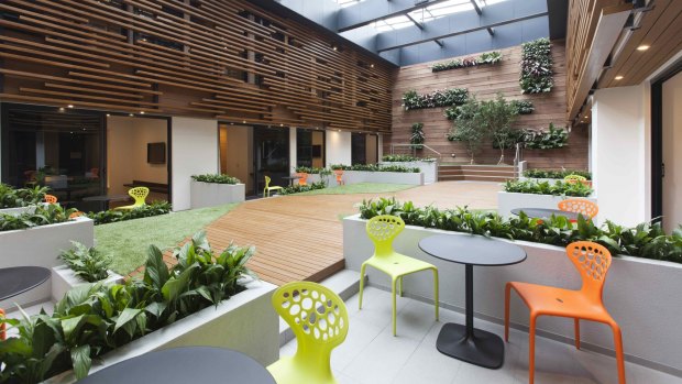 The relaxing internal courtyard at the Jasper Hotel. 