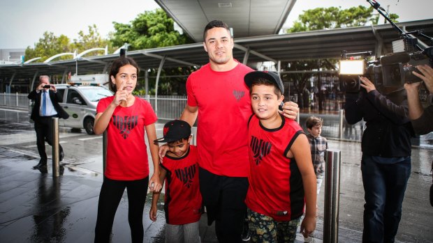 Touchdown: Jarryd Hayne arrived back in Sydney on Wednesday.