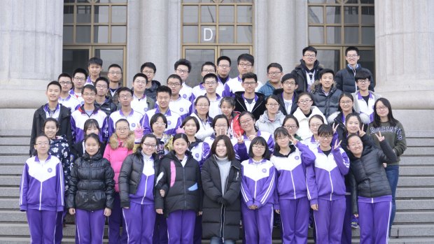 Year 11 PLC Croydon student Yutong Jin (front row in black long jacket) with Nankai High School year 11, class 11, students. 