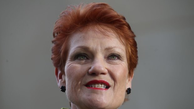 Senator Pauline Hanson during a press conference at Parliament House on Thursday.