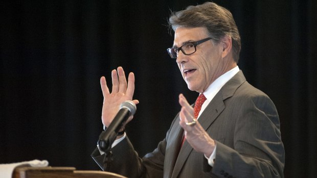 Republican presidential candidate, former Texas Governor Rick Perry, in St Louis on Friday. 