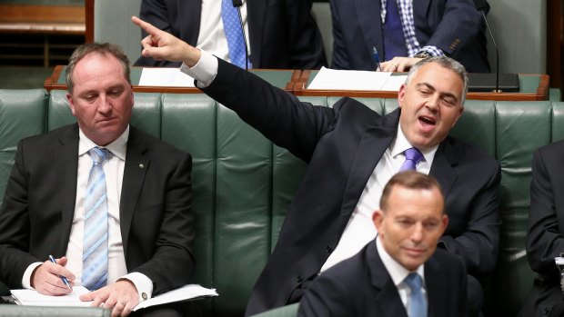 The only way (for GDP) is up: Treasurer Joe Hockey and Prime Minister Tony Abbott during Question Time on Wednesday.