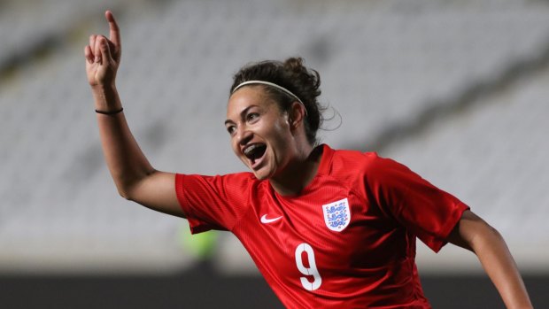 The destroyer: England's Jodie Taylor celebrates a goal.