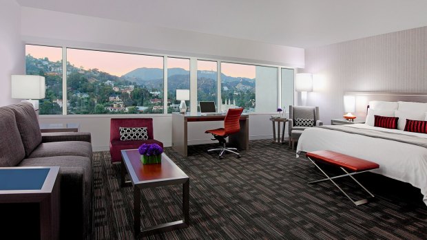 A jumior suite with views of Hollywood.