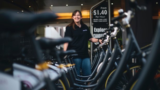 Crown Plaza bike hire owner Kate McDonald with the bikes in Civic. She is hoping to provide new options for cyclists at the lake.