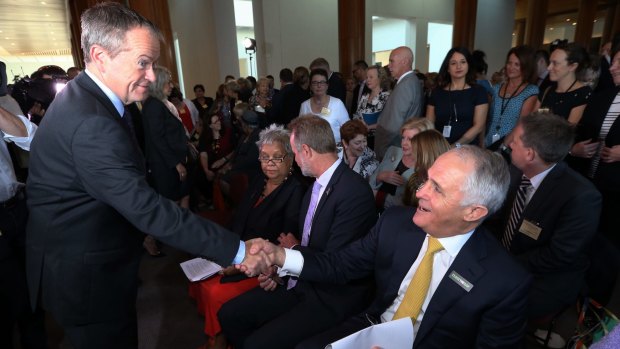 Mr Turnbull and Opposition Leader Bill Shorten came together at the breakfast event.