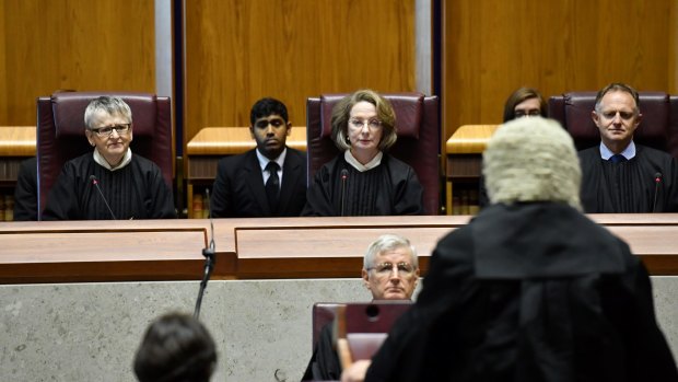 Attorney-General George Brandis makes a speech at Chief Justice Susan Kiefel' swearing-in ceremony.
