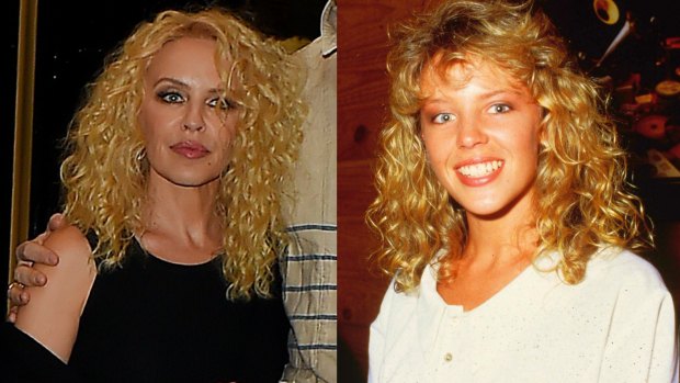 Old new look: Kylie Minogue, left, on Saturday, and right, in the '80s. 