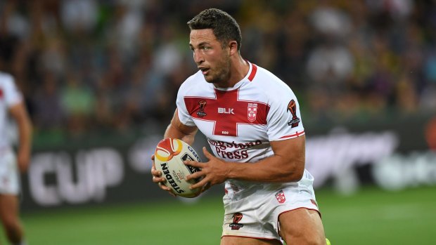 Sam Burgess in action for England during last year's World Cup.