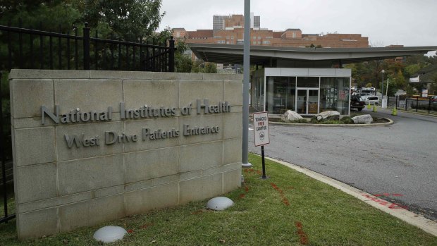 The patient's entrance at the National Institutes of Health in Bethesda, Maryland,  now housing a US healthcare worker who tested positive for Ebola while working in Sierra Leone. 