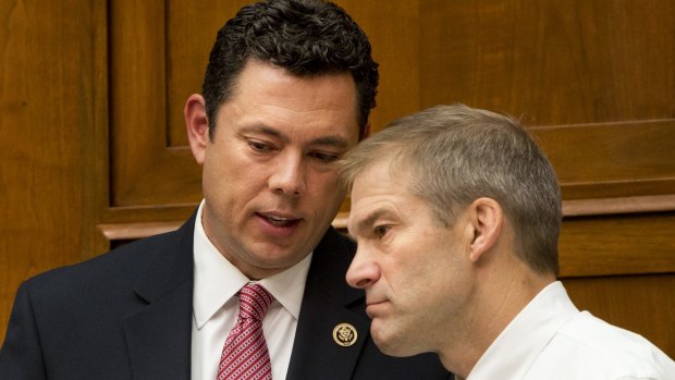 House Oversight and Government Reform Committee chairman Jason Chaffetz, left, with committee member and fellow Republican Jim Jordan at the hearing.