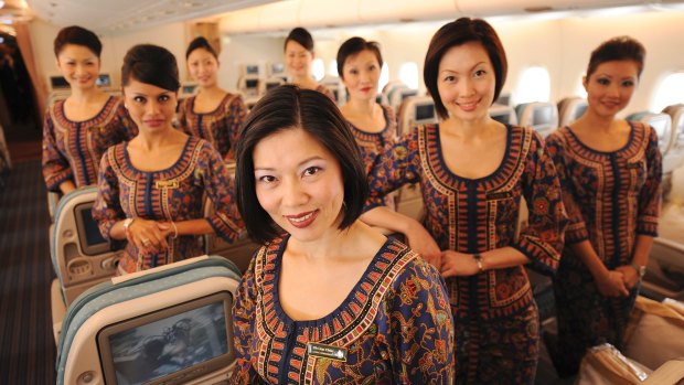Singapore Airlines flight attendants on board an A380.