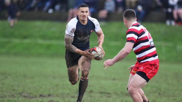 Sonny Bill Williams in action for Counties B at Bombay Rugby Club in his first game back from his suspension after a shoulder charge in the Lions Series.