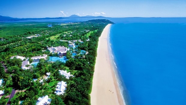 Four Mile Beach and aerial view of resort Sheraton Mirage Resort Port Douglas.