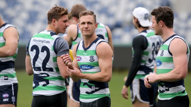 Cats captain Joel Selwood at a training session at Simonds Stadium.