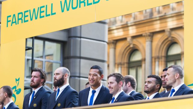 The Wallabies World Cup squad meets fans at Sydney's Martin Place on Thursday. 