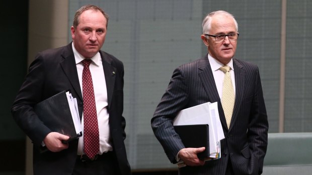 Mr Joyce and Mr Turnbull in Parliament. 