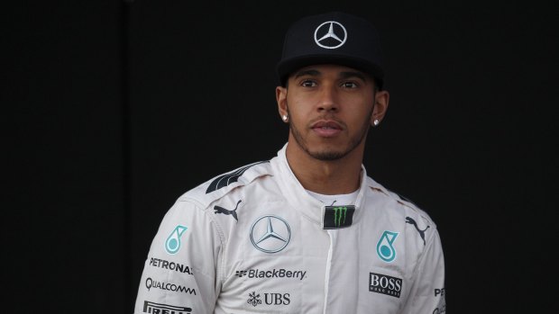 Lewis Hamilton looks on during the unveiling of the new Mercedes F1 M06 car in Jerez de la Frontera on Sunday.