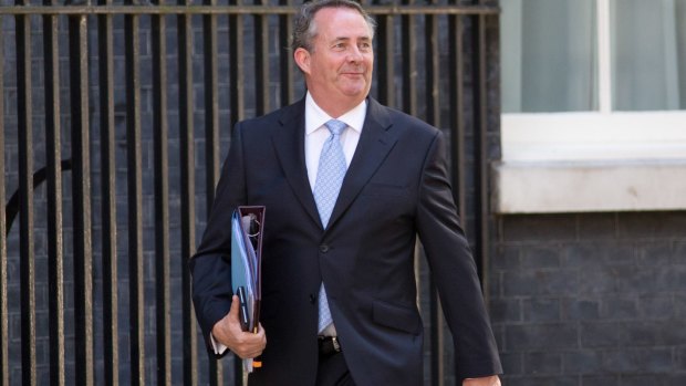 British International Trade Secretary Liam Fox arrives for a cabinet meeting at 10 Downing Street.