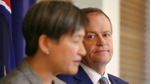 Opposition Leader Bill Shorten and opposition trade spokeswoman Penny Wong announce Labor's support for the trade deal.