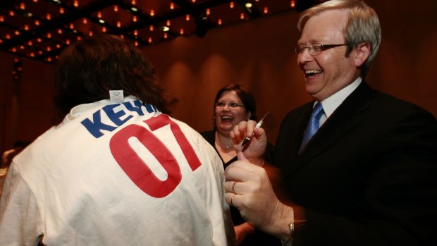 Kevin Rudd was speaking at a fundraiser for Anthony Albanese, to mark ten years since the Ruddslide swept Labor to power.