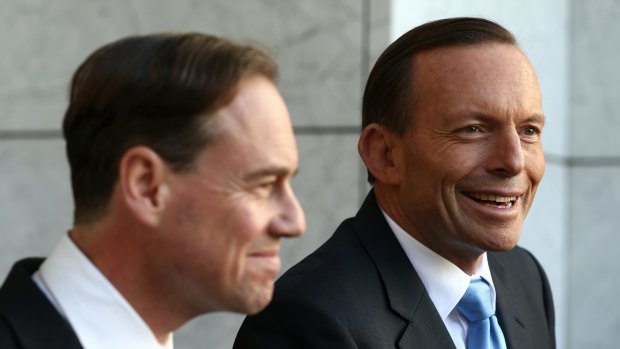 Nostalgia for a simpler time: Tony Abbott in 2014, after repealing the carbon tax. 