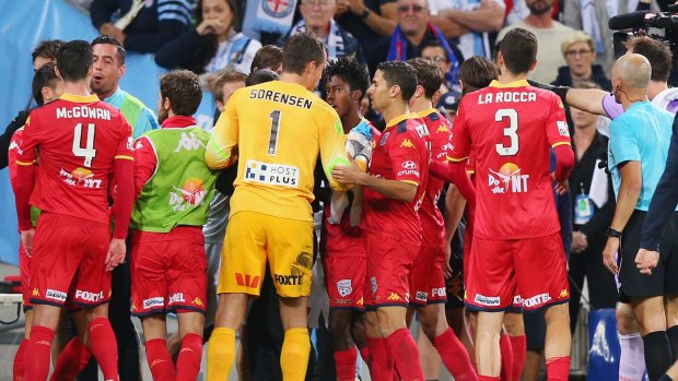The half-time melee during the match between Melbourne City and Adelaide United that led to Harry Novillo's show-cause notice.