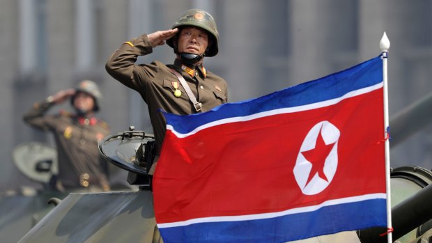 North Korean soldiers during a military parade in Pyongyang.