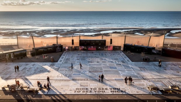 Comedy Carpet in front of Blackpool Tower, created by artist Gordon Young, and designed in collaboration with Why Not Associates.