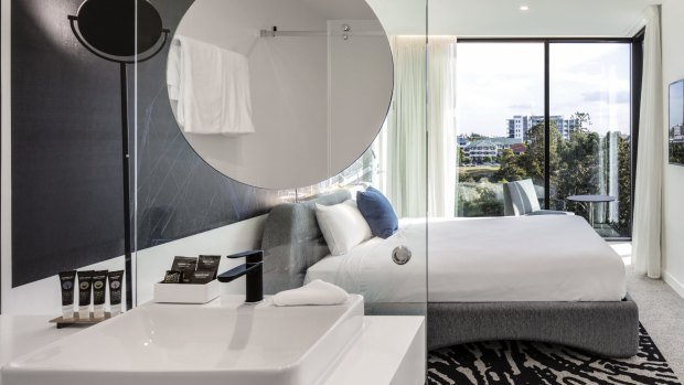 A junior suite at Novotel Brisbane South Bank.