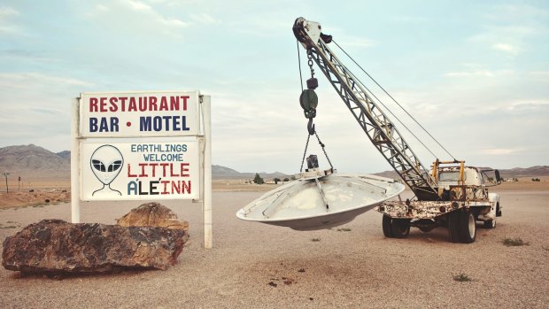 Welcome sign to Little A'Le'Inn, motel located near Area 51 on on the Extraterrestrial Highway. 