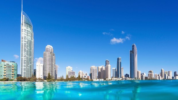 Blue waves rolling on Surfers Paradise beach.