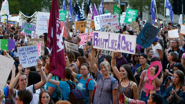 Thousands of women attended a rally for International Women's Day in Melbourne.